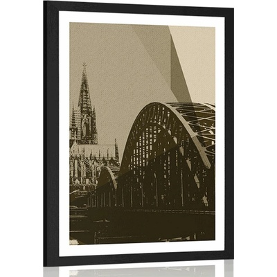 Plakát s paspartou ilustrace města Kolín v sépiovém provedení - 40x60 no frame