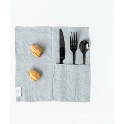 Linen Tales Lněná kapsa na příbor 2 ks 23x23 cm Light Grey