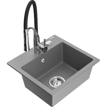 Mexen Milo гранитна мивка с 1 отделение с кухненски смесител Aster, сив - 6505-71-73450-07 (6505-71-73450-07)