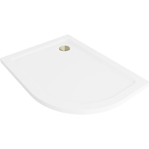 Mexen Flat полукръгъл душ корито slim ляв 90 x 80 см, бял, златен сифон - 41108090L-G (41108090L-G)