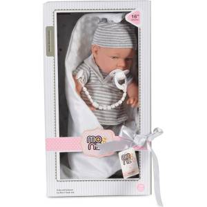 Moni Реалистична кукла бебе Moni Toys - 41 сm, със сиво одеяло (108311)