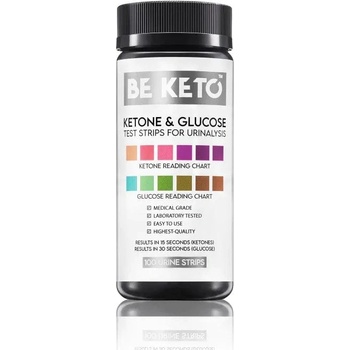 BeKeto Ketone & Glucose na analýzu moču Testovacie prúžky 100 ks
