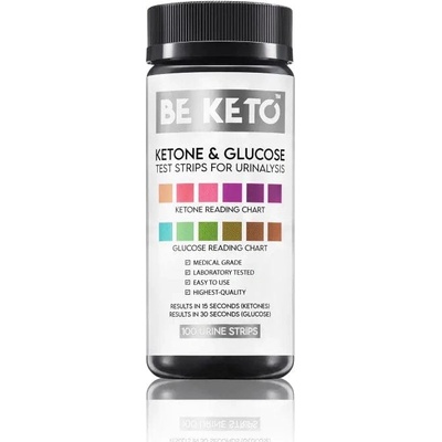 BeKeto Ketone & Glucose na analýzu moču Testovacie prúžky 100 ks