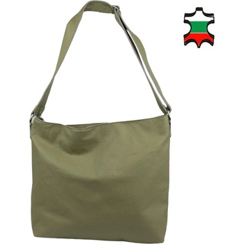 Image 1 of Български обувки Дамска чанта от зелена естествена кожа с дълга дръжка 33789