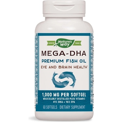 Mega-DHA - Рибено масло Мега-ДХА - за мозъка и зрението, 1000 mg, 60 софтгел капсули Nature’s Way (15682)