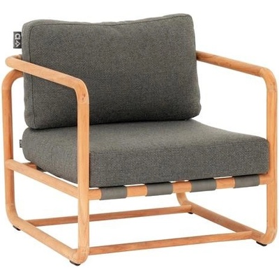 Apple Bee Nízké křeslo Dolce, 75x78x67 cm, rám teak natural, pásový výplet Pavement, sedáky venkovní látka Olefin Grey-2