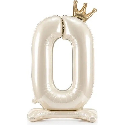 PartyDeco Samostojící fóliový balón 0 Satin cream 84 cm
