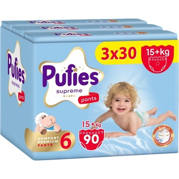pufies Пелени гащи Pufies Supreme - Размер 6 Extra Large, 90 броя, 15+ kg, 3 x Value Pack (54000280)