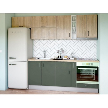 Кухненски комплект Лукс 8 МДФ супер мат сиво и ПДЧ дъб сонома