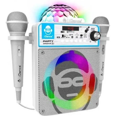 iDance Караоке Bluetooth тонколона с 2 микрофона и LED лампа, бяла