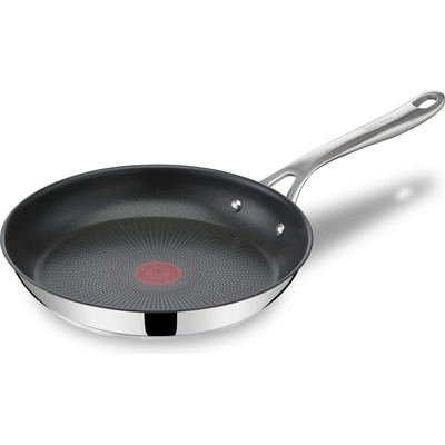 Tefal Jamie Oliver Cook's Direct On frying pan 24 cm, induction pan, non-stick coating, thermal signal at ideal frying temperature, oven safe, stainless steel pan, riveted handle, E3040444