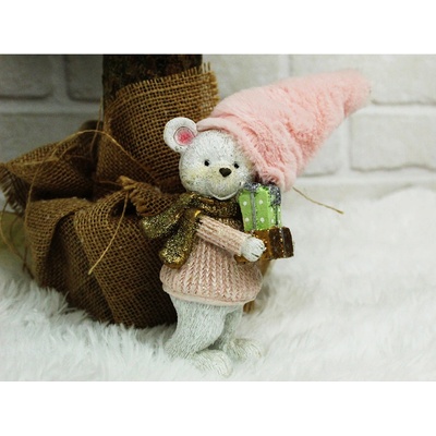 Vianočný medveď s ružovou čiapkou 16 cm