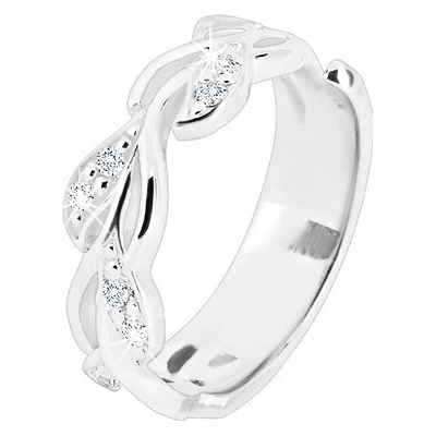Šperky eshop Stříbrný prsten 925 lesklý stonek s lístky a třpytivými zirkonky BB08.03