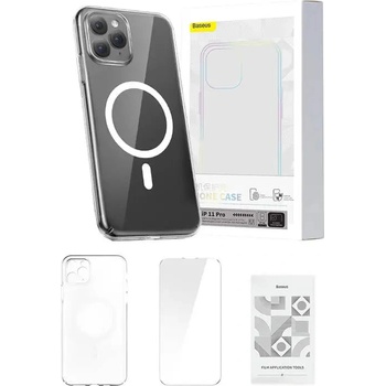 Baseus Комплект кейс Baseus Magnetic Crystal Clear, скрийн протектор от закалено стъкло и почистващ комплект за iPhone 11 Pro (ARSJ010102)