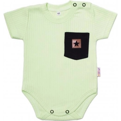 Baby Nellys Bavlnené rebrované body s kapsičkou kr. rukáv Summer Boy zelené