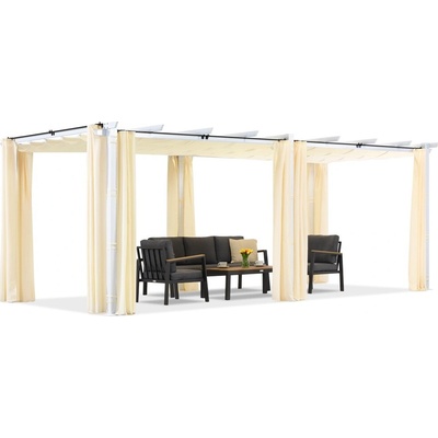 Garden Point Barbados 3x6 m pergola na terasu se závěsy bílá a béžová