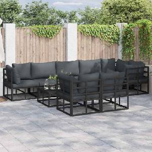 vidaXL Градински Софа Комплект 9 бр. Черно Алуминий (3378889)