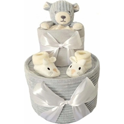 Brumlík dvoupatrový plenkový dort Modrošedý medvídek – Zboží Dáma
