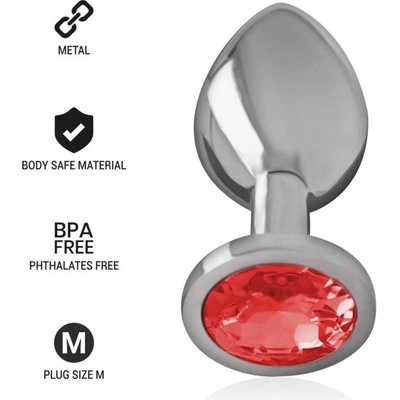 Intense Metal Aluminum Anal Plug With Red Glass Size M