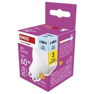 EMOS ZQ8E44 LED žiarovka CLASSIC 7W integrovaný LED zdroj 806lm 6500K
