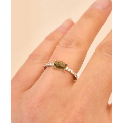 Vltavín Moldavite Stříbrný prsten s vltavínem a zirkony 2000352870007 Dámské