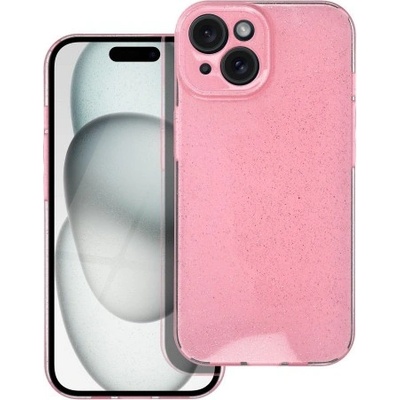 Apple Силиконов калъф кейс CLEAR Case 2mm Blink за iPhone 15, розов с брокат