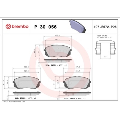 Sada brzdových platničiek, vždy 4 kusy v sade BREMBO P 30 056 (P30056)
