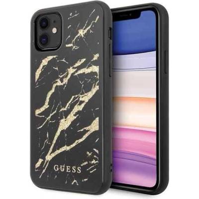 GUESS Marble Glass Case - дизайнерски кейс с висока защита за iPhone 11 (черен)