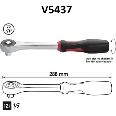 Vigor - Германия Тресчотка 1/2" с въртяща се дръжка ; vigor v5437
