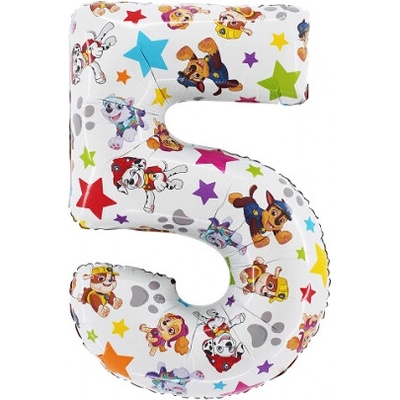 BP Baloon Party Balónek fóliový narozeninové číslo 5 bílý Paw Patrol 72 cm