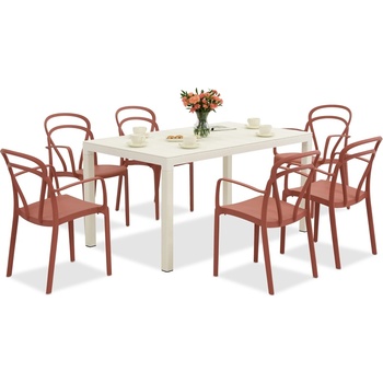 BICA Комплект градински мебели King/Vague в бяло и червено за 6 души Bica (BC440BL-6xBC312RE)