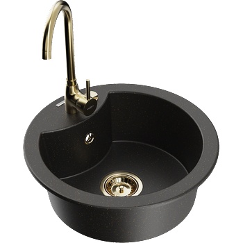 Mexen Diego гранитна мивка с 1 отделение и кухненски смесител Telma, черен/златен - 6512-75-670200-50 (6512-75-670200-50)