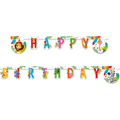 PROCOS Párty nápis Zvířátka džungle Happy Birthday 200cm – Zboží Dáma