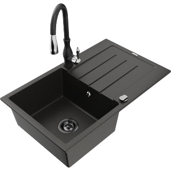 Mexen Bruno гранитна кухненска мивка с отцедник и кухненски смесител Savita, (6513-75-672601-70-B)