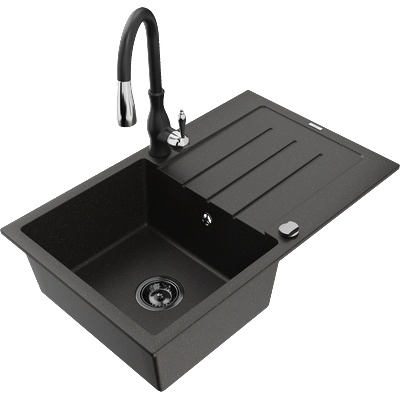 Mexen Bruno гранитна кухненска мивка с отцедник и кухненски смесител Savita, (6513-75-672601-70-B)