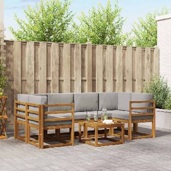 vidaXL Комплект дивани за открито 7 pcs Естествено и светло сиво (3366064)