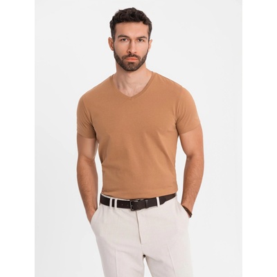 Ombre Clothing Мъжка класическа памучна тениска BASIC с V-образно деколте - кафява Ombre Clothing | Kafyav | МЪЖЕ | S