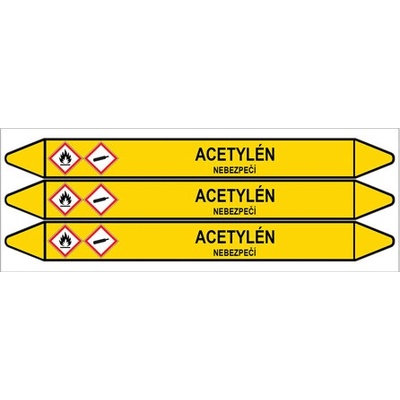 Značení potrubí, acetylén,3 ks, 355 × 37 mm PZ 007315