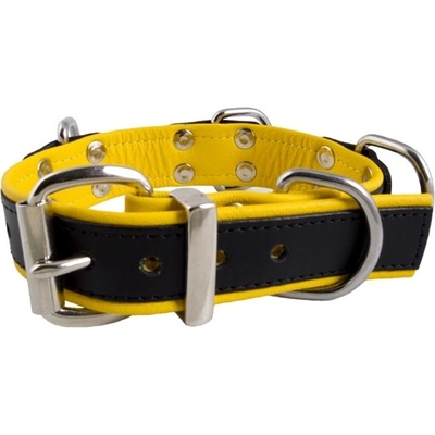 Mister B Slave Collar 4 D-Rings, kožený obojok žltý