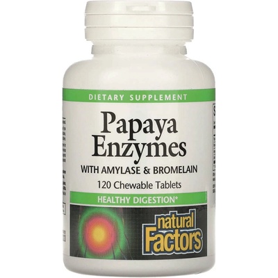 Natural Factors Papaya Enzymec with Amylase & Bromelain, 120 дъвчащи таблетки, Natural Factors