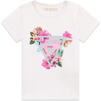 GUESS Бяла тениска за мини момиче със синьо лого Guess и цветя