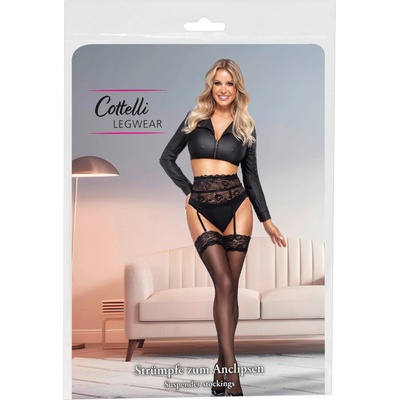 Cottelli Collection - копринени самодържащи чорапи (черни) - M