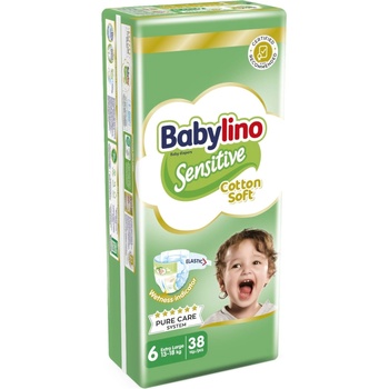Babylino Бебешки пелени Babylino - Sensitive, Cotton Soft, VP, размер 6, 13-18 kg, 38 броя