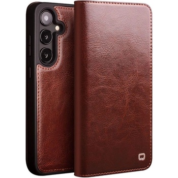 Qialino Кожен Калъф за Samsung S25 Plus, Qialino Book Case, Кафяв (5966011327411)