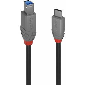 Lindy Кабел Lindy Anthra Line, от USB-C 3.2 (м) към USB-B(м), 3m, черен, 5Gbps (LNY-36668)