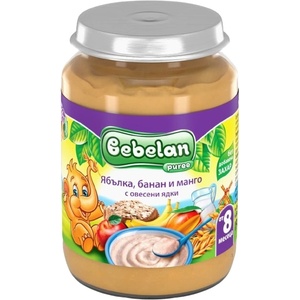 Bebelan Млечна каша Bebelan Puree - Ябълки, банан и манго с овесени ядки, 190 g (4404) - ozone