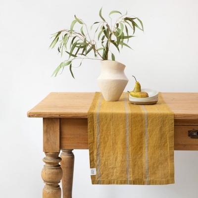 Linen Tales Ленена покривка 200x200 cm Amber Bronze Stripes - Linen Tales (LT-TR-40x200-AMBRO)