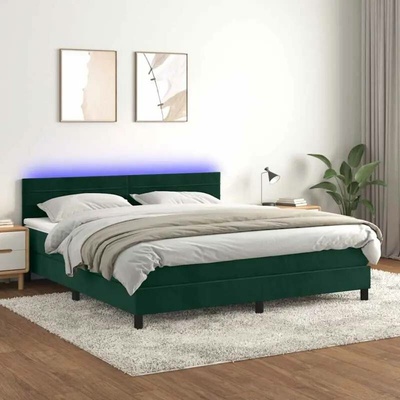 vidaXL 11461.3134474 Boxspring postel s matrací a LED tmavě zelená samet