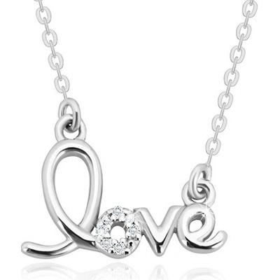 Šperky eshop Stříbrný ozdobně tvarovaný nápis love blýskavé brilianty S58.10