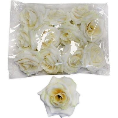 Růže hlava polyester 12ks/8cm krémová